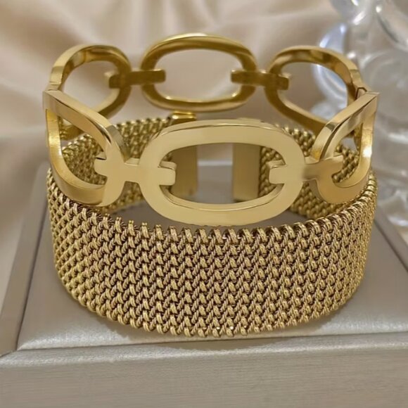 2pcs Elegant 316L Stainless Steel Bracelet Set - Fashionable Hollow Ring Design - Picture 2 of 8